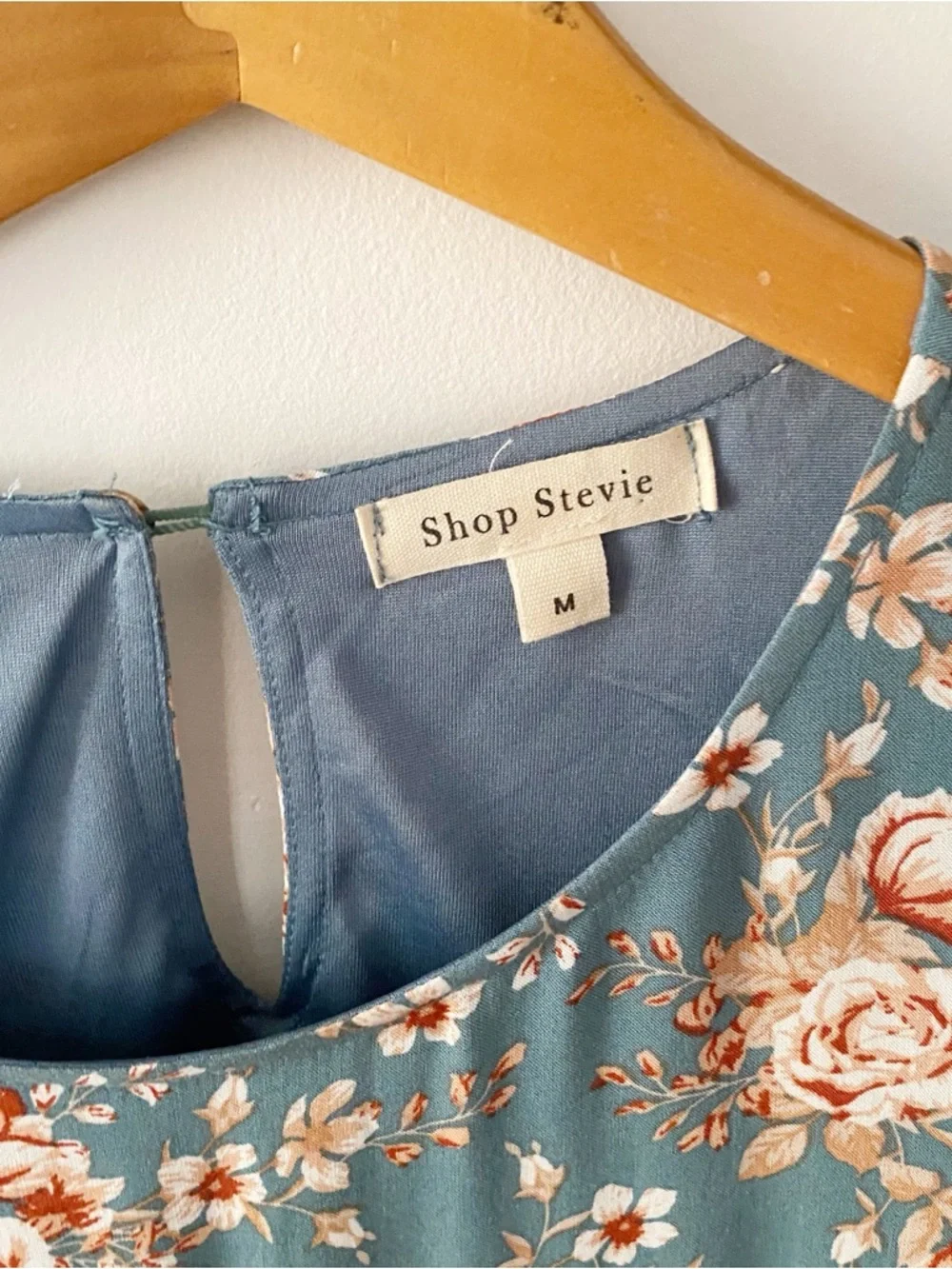 Shop Stevie Dusty Blue Floral Long Sleeve Tiered Mini Dress - Picture 2 of 6